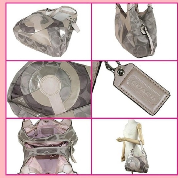 🐂 Coach Signature 16327 Mia Maggie Inlaid C Hobo Patchwork Leather Pink/Tan - Picture 5 of 16